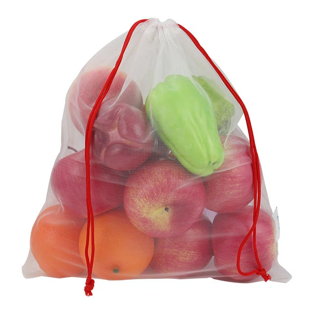 फल सब्जियों के लिए पर्यावरण अनुकूल ड्रॉस्ट्रिंग नेट बैग